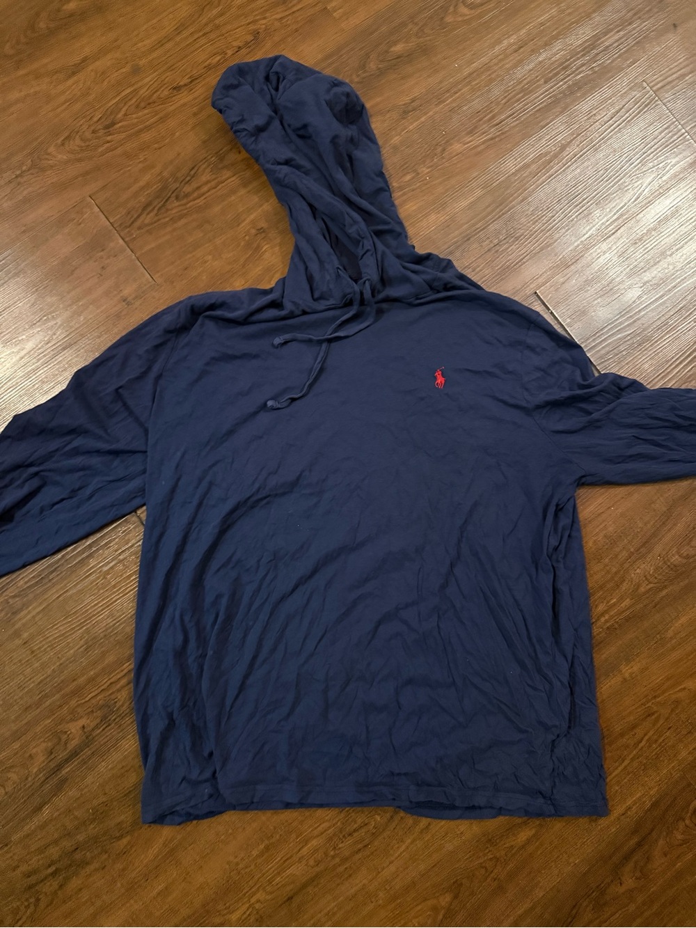 Ralph Lauren Polo Navy Hooded Long-Sleeve Shirt with Red Pony Logo